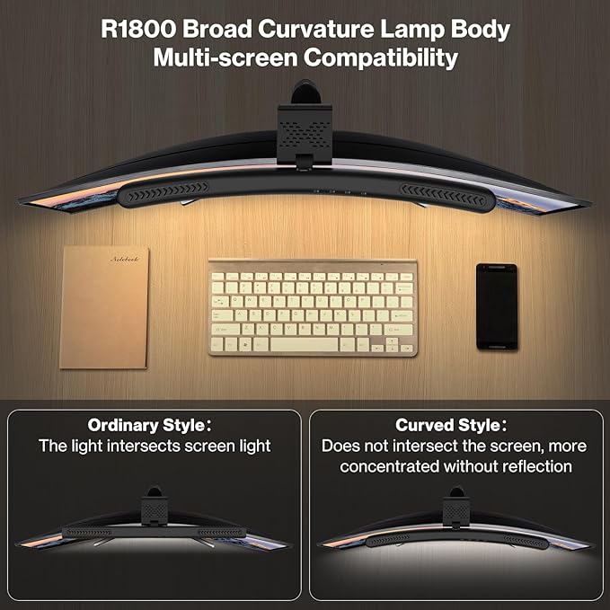 Laliled Monitor Light Bar, Curved Computer Monitor Lamp for Eye Caring LED Dimmable Screen Light Bar, 3 Color Temperature Mode Lights, Touch Control USB Powered Monitor Lamp for Desk/Office/Home/Game