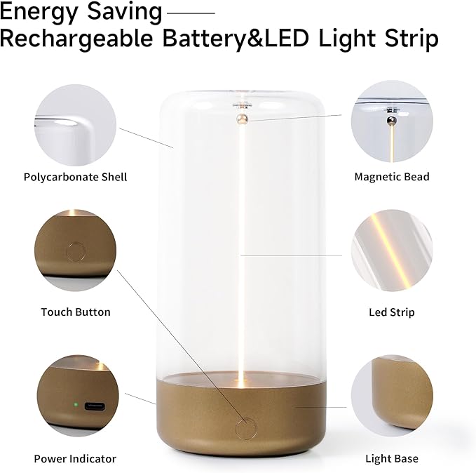 AUGE LIGHT Mini Minimalist Table Lamp Cordless Lamp Rechargeable Table Lamp Portable Nightstand Lamps Desk Lamps for Home Office Unique Ambient Light Mood Lighting for Desk Decor Beside(Golden)