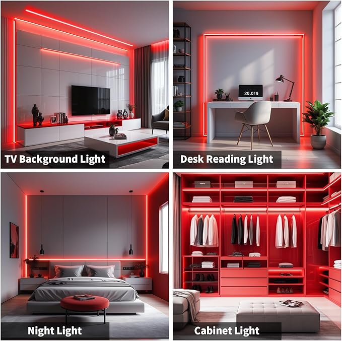 32.8FT/10M Red COB LED Strip Lights, Cuttable LED Tape Lights 3200 LEDs High Bright CRI 93+ Flexible Light Kit for Bedroom, TV Backlight, Mirror, Gaming Room Decor(No Plug)