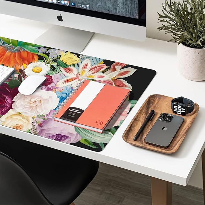Desk Mat Large Protector Pad 31.5" ×15.7", Non-Slip PU Leather Desk Blotter, Waterproof Mouse Pad for Office Home Bouquet