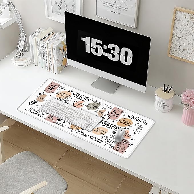 Boho Inspirational Large Mouse Pad 31.5x15.7inch, Daily Reminders Mental Health Large Extended Computer Desk Mat Mousepad for Keyboard and Mouse, Office Desk Accessories