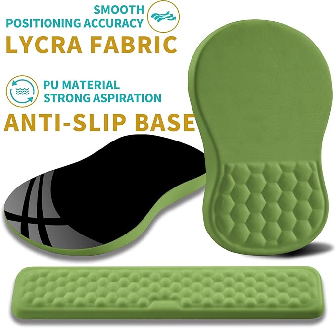 Hokafenle 2 in 1 Ergonomic Mouse Pad Wrist Support & Wrist Rest for Computer Keyboard Set, with Memory Gel Massage Bulge Design (2In1 Set, Grass Green)