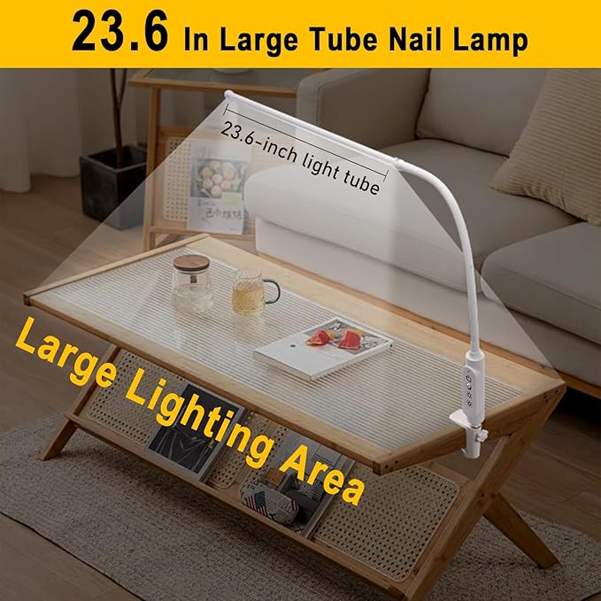 CGBE Nail Light for Desk: 360° Adjustable Nail Lamp for Desk with 3 Color Modes 5 Brightness, 23.6-Inch Led Desk Lamp for Salon Manicurist Tattoo Crafts Sewing Work Reading Game