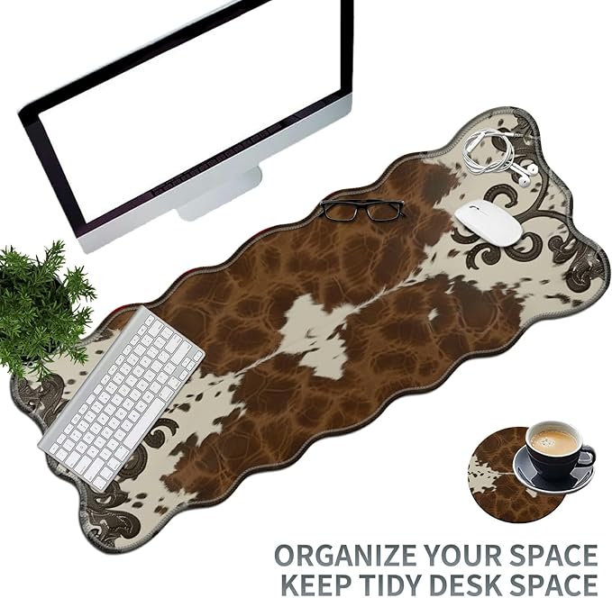Art Leopard Large Gaming Mouse Pad Plus a Coaster, 31.5 x 11.8 inches Desk Mat Extended XL Mousepad with Stitched Edge Non-Slip Rubber, Desk Pad Computer Mouse Mat for Home Office