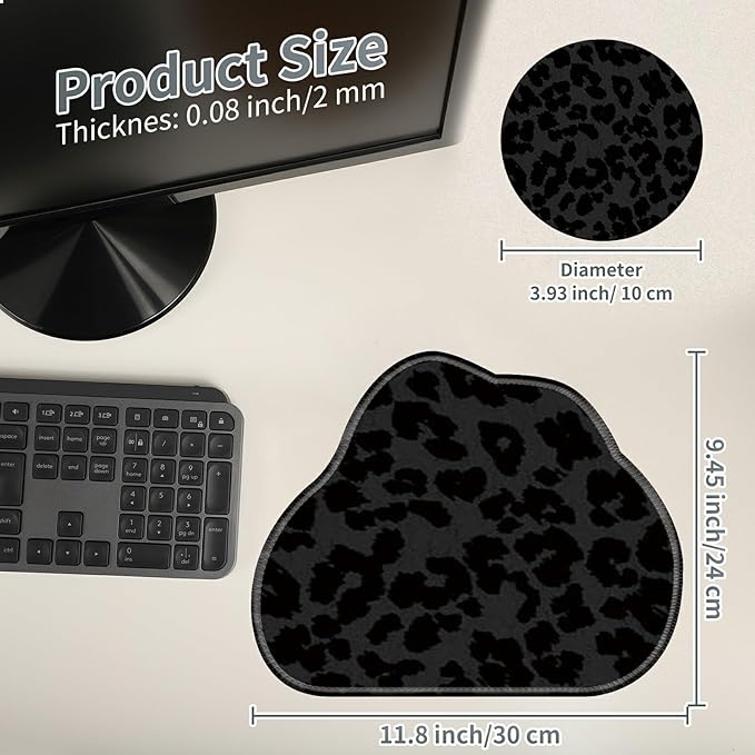 Cute Mouse Pad Plus 1 Coaster, Small Gaming Mouse Mat 11.8 x 9.45 inches, Travel Mouse Pads with Durable Stitched Edges Non-Slip Base, Black Leopards Decor Mousepad for Office Home