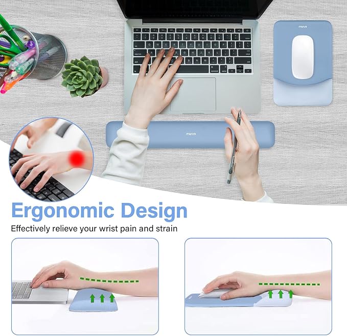MOSISO Wrist Rest Support for Mouse Pad&Keyboard Set, Rectangular Ergonomic Mousepad Non-Slip Base Home/Office Easy Typing Pad with Neoprene Cloth&Raised Silicone Lining, Stone Blue
