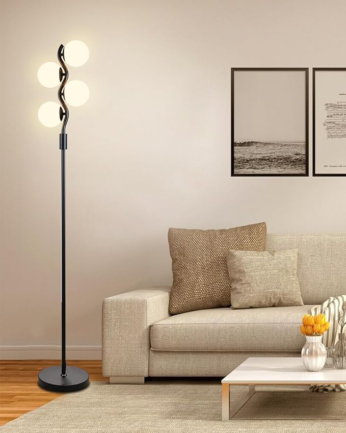 Lightdot Dimmable Globe Floor Lamp, Black Standing Lamps with 4pcs 3000K G9 Bulbs Soft Warm White Eye Care, Mid Century Floor Lamp for Living Room/Bedroom