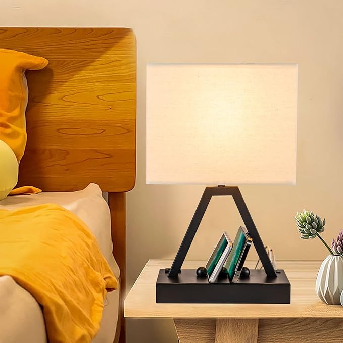 Briever Touch Control Table Lamp, 3-Way Dimmable Desk Lamp with USB C & USB A and AC Outlet, Bedside Lamps with Phone Stands for Bedroom, Living Room, Office, LED Bulb Included, Black