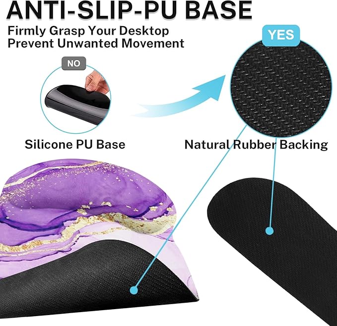 Britimes Purple Gold Marble Ergonomic Mouse Pad Set with Wrist Rest Non-Slip Rubber Base Wrist Cushion Support and Coasters Mousepad with Wrist Support for Computer Keyboard and Desk