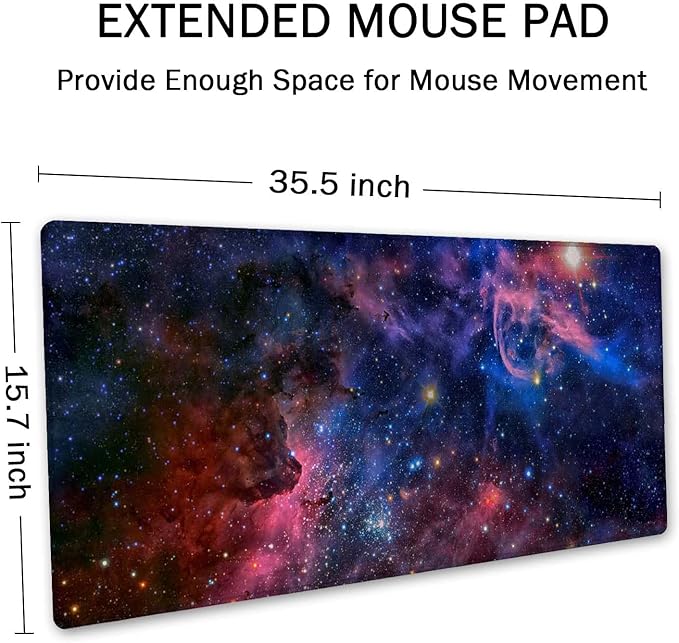 SSOIU Extended Gaming Mouse Pad (35.5x15.7 in), Large Non-Slip Rubber Base Mousepad with Stitched Edges, Waterproof Keyboard Mouse Mat Desk Pad for Work, Game, Office, Home - Nebula Space