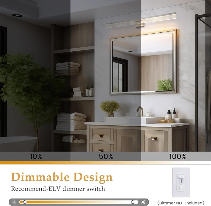 39 Inch Brushed Nickel Vanity Light Fixture, 28W Dimmable LED for Bathroom Above Mirror, Modern Wall Mount Lighting 3000K