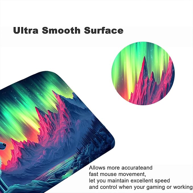 Wolf Desk Mat Colorful Aurora Borealis Mountain Fantasy XL Mouse Pad Large Mousepad Extended Laptop Keyboard Mat Gaming Desk Pad Mouse Mat 31.5"x11.8" Office Computer Keyboard Laptop Home