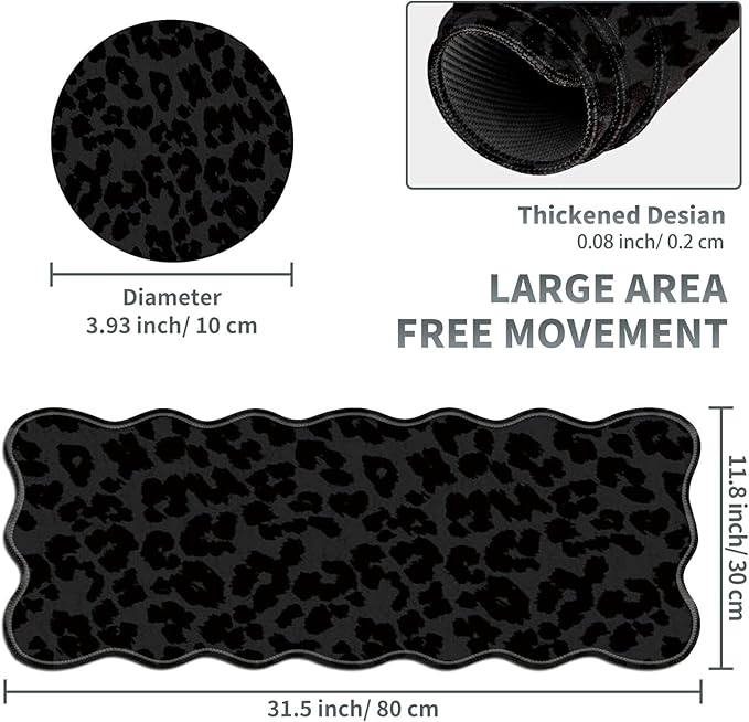 Black Leopards Large Gaming Mouse Pad Plus a Coaster, 31.5 x 11.8 inches Desk Mat Extended XL Mousepad with Stitched Edge Non-Slip Rubber, Desk Pad Computer Mouse Mat for Home Office