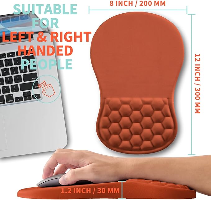 Ergonomic Mouse Pad Wrist Support with Memory Foam Massage Bulge, Carpal Tunnel Mousepad Wrist Rest for Mouse(12x8 inch, Orange)