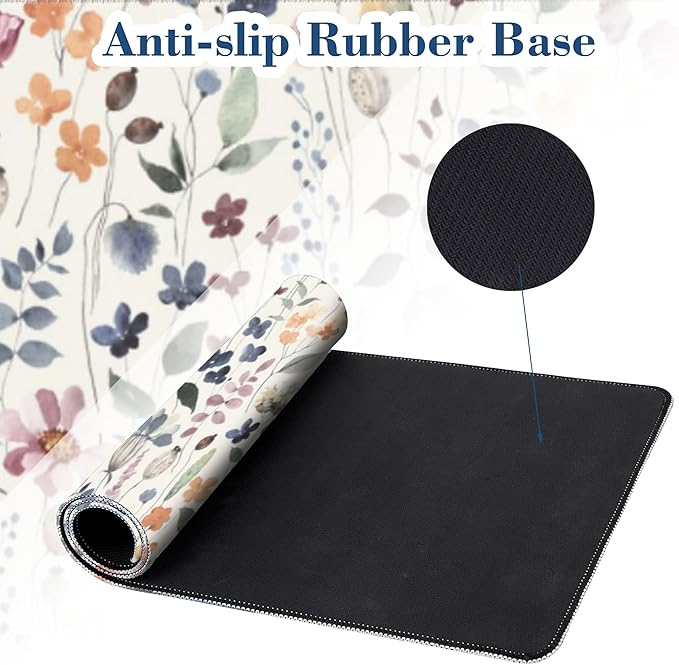 Large Gaming Mouse Pad for Desk Watercolor Flowers Big Desk Mat Extended Mousepad with Stitched Edge and Non-Slip Base Long Computer Keyboard Mouse Mat for Home Office Work, 11.8 x 31.5 Inch
