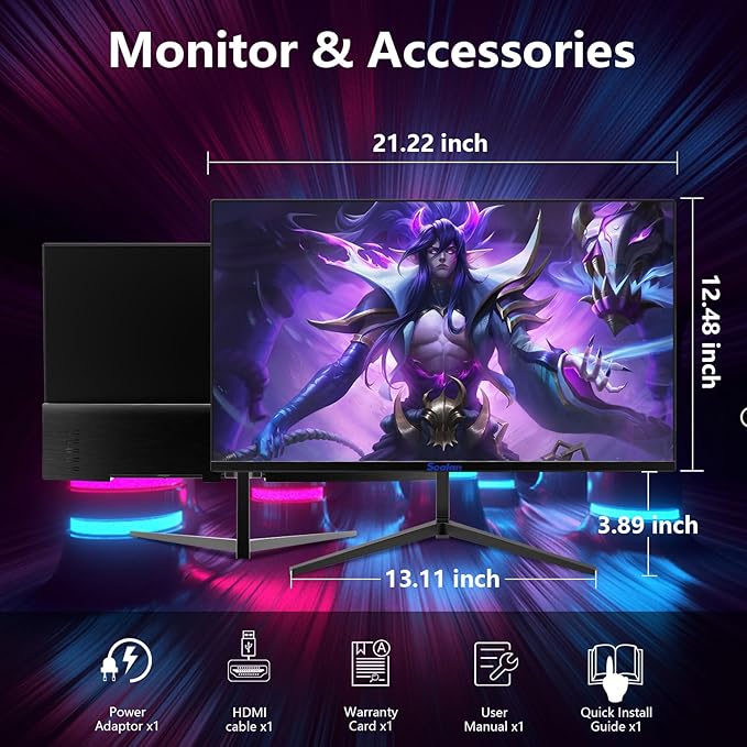 24 inch Computer Gaming Monitor Built-in Speakers 100Hz Refresh Rate 16:9 Aspect Ratio Ergonomic Tilt & VESA Compatible - Home Office Sync FHD 1920x1080p Visual Experience for Work & Play