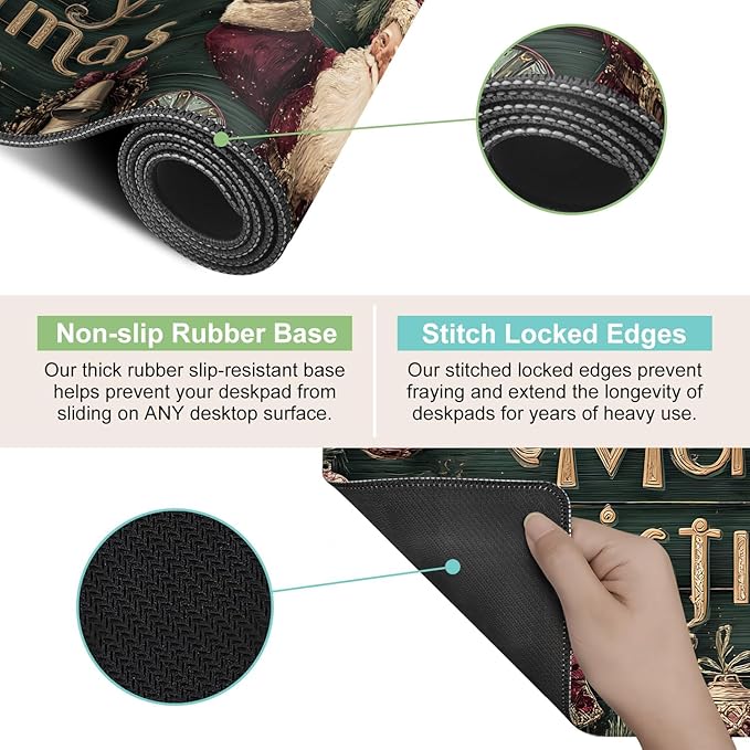 Desk Mat, XXL Extended Gaming Pad for Desktop, 31x12 Inches Vintage Santa, Large Non-Slip Vegan Leather Keyboard Mouse Mat for Home Office