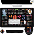 Arttown Desk Mat 2025 Calendar Office Mouse Pad Set 4 in 1 Black Month Day Ergonomic Design Large Desk Pad + Keyboard Wrist Rest + Mouse Wrist Rest + Coaster Suitable for Home Office Study Game