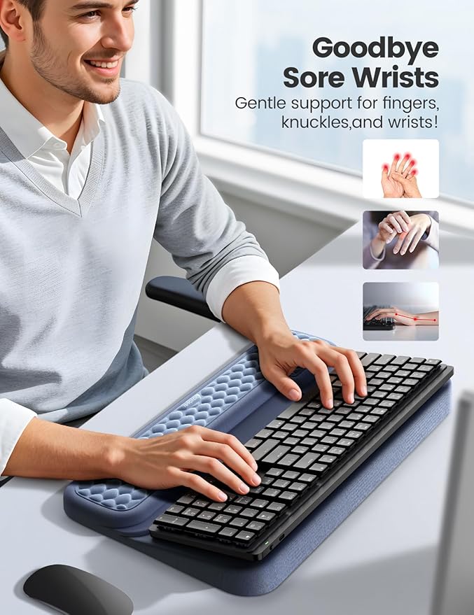 Vaydeer Wrist Rest with Keyboard Stand, Computer Wrist Support Pad, Ergonomic Keyboard Riser Holder Lift Tray with Wrist Pad, Soft Memory Foam Desk Cushion, Palm Hand Typing for Office Home Gift-Black