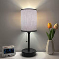 Small Bedside Table Lamp for Nightstand with USB & Outlet, 3 Color, Matte Black, Gray Lampshade (LED Bulb Included)