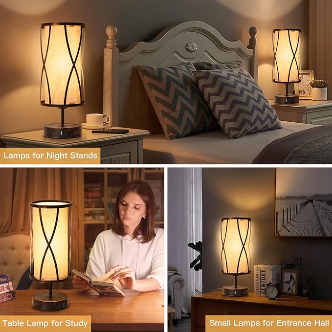 Distressed Table Lamps for Living Room, 3 Way Dimmable Touch Lamps, Small Bedside Lamps with LED Bulbs, USB Ports C+A, Nightstand Lamp for Kids Room, Bedroom, Office (1 Pack Iron)