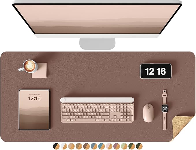 YSAGi Double-Sided Desk Pad, 31.5"x15.7"Leather Desk Mat, Eco Cork Desk Pad Protector,Large Mouse Pad,Waterproof Desk Blotter for Office/Home(Chocolate)