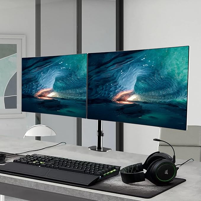 Pholiten Dual Monitor Stand for 13-32inch Screen,Extra Long Monitor Arm Desk Mount,Fully Adjustable 27.95 inch Monitor Arm,Each Arm up to 22lbs