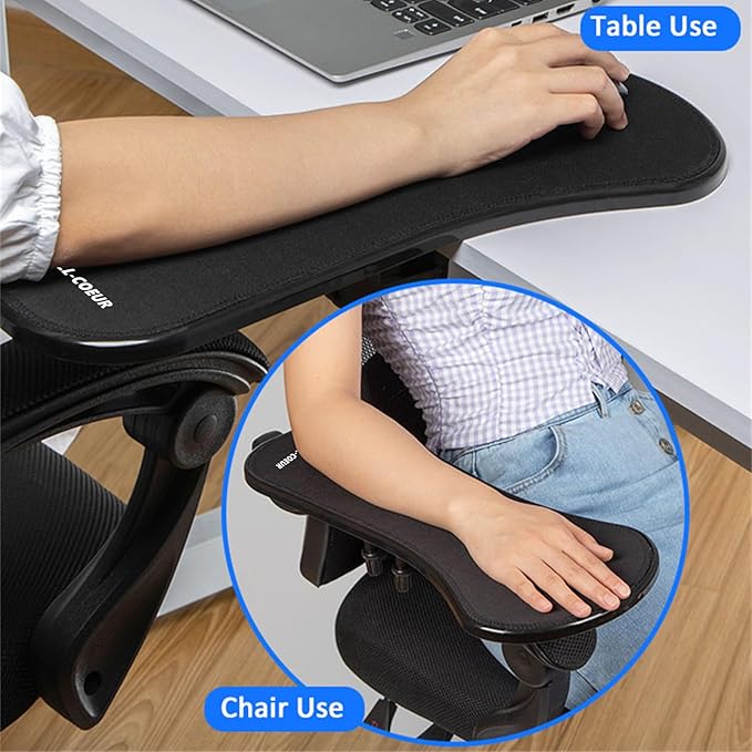 LL-COEUR 2 Pack Arm Support Wrist Rest for Table and Chair, Ergonomic Armrest Desk Extender, Multifunctional Computer Mouse Pad Holder (2 x Black)