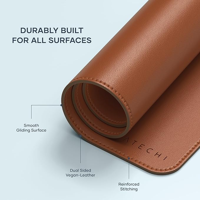 Satechi Vegan Leather Desk Mat, Large Mouse Pad Scratch and Water Resistant, Easy to Clean, Desk Pad for Office and Home, 26.8” x 12.4” x 0.1” - Brown
