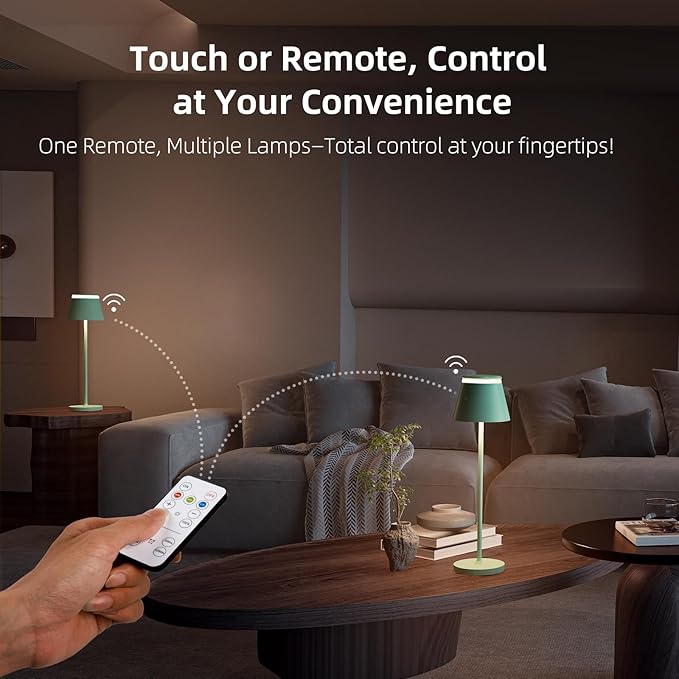 Cordless Table Lamp Set of 2 with Portable USB Rechargeable Dock, LED Wireless Touch Desk Lamps with Remote, 3 Color Stepless Dimmable, for Bedroom Night Lights Dining Outdoor Patio Restaurant