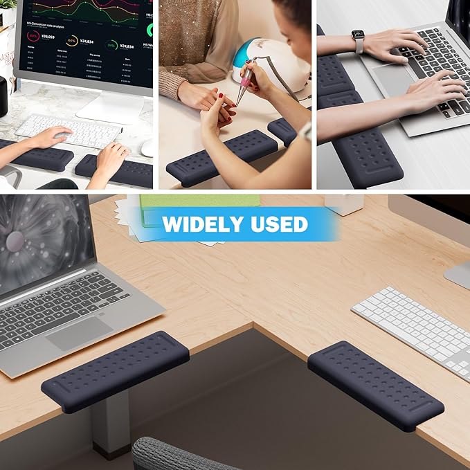 Leolee L-Shaped Desk Elbow Pads for Desk, Deep Blue Memory Foam Arm Rest for Desk with Non-Slip Base, Ergonomic Desk Edge Cushion, Wrist Rest for Computer Keyboard, Typing, Office, Home (2 Piece)