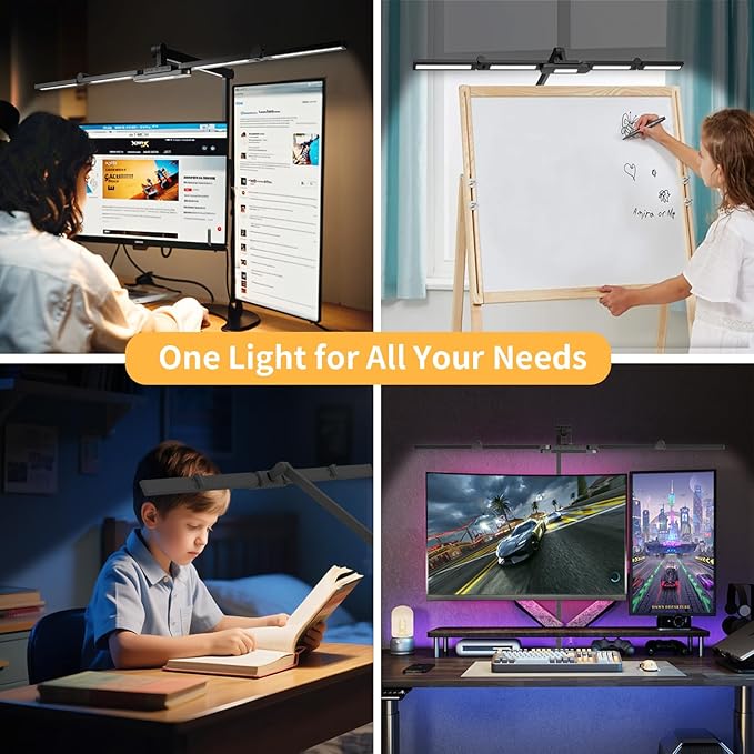 Led Desk Lamp with Clamp, 41" Architect Desk Lamp, 24W Ultra Bright Auto Dimming Computer Light, Eye-Caring Task Lamp for Home Office, Reading, Study, Dual Monitors, Workbench