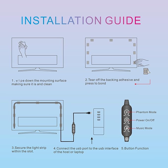 pc sync Light bar，LED Light Strips Deliver Synchronized Lighting Effects with Screen Colors and Music, Compatible with Win/Mac Systems. (PC Sync Light (for 32-34-inch Models))
