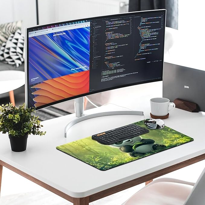 Large Ergonomic Gaming Mouse Pad Panda Joy - Adorable Baby Panda Theme with Non-Slip Base Water-Resistant Surface and Stitched Edges 40X75cm