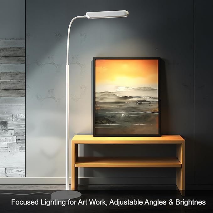 FRIDEKO HOME 2 Pack LED Floor Lamps with Remote, Dimmable Bright Reading Lamp for Crafts, Painting, Office, Bedroom, Flexible Gooseneck Standing Light, 4 Color Temperatures 1800LM Touch Control,White