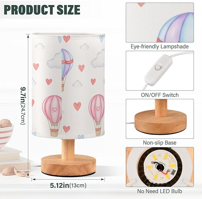 Balloon Cloud LED Table Lamp, Bedside Lamp with Linen Lampshade, Flicker-Free Eye Care USB Plug in Nightstand Lamp, for Bedroom and Office