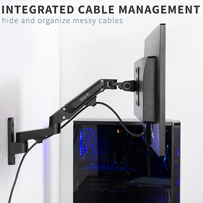 VIVO Premium Aluminum Single LCD Monitor Wall Mount for Screens up to 32 inches, Pneumatic Adjustable Arm fits up to VESA 100x100, MOUNT-G100B