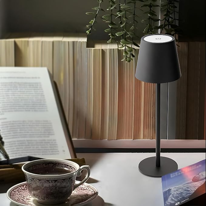 Versa LED Cordless USB-C Re-Chargeable Desk Lamp, 5200mAh Battery Operated 3 Color Temperature 2700K-3000K-3500K and Fingertip Touch On/Off Plus Dimming Two 5in Adj Height Stems in Black (Pack of 2)