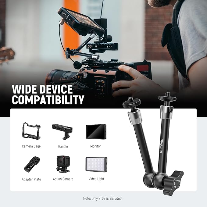 NEEWER 9.8"/25cm Adjustable Friction Magic Arm with 1/4" Screw on Both Ends, Compatible with SmallRig Cage, Flash/LED Light/Microphone/Monitor/SuperClip, Max Load 4.4lb/2kg, ST08
