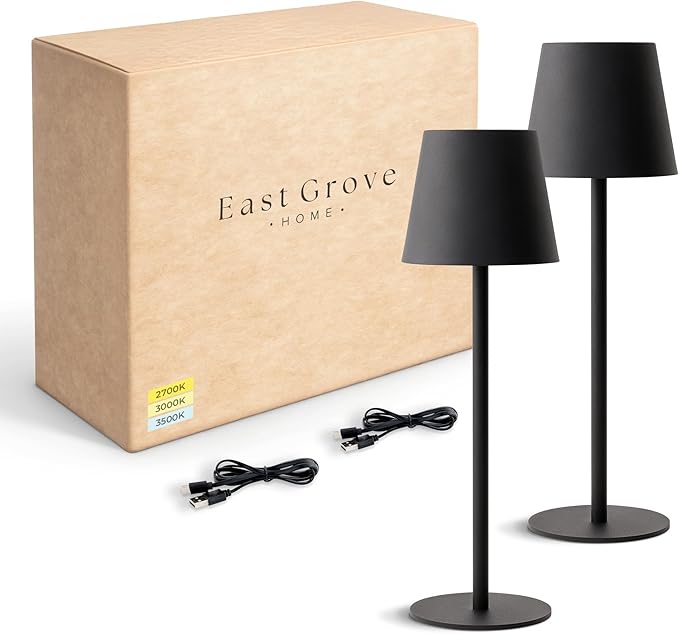 Versa LED Cordless USB-C Re-Chargeable Desk Lamp, 5200mAh Battery Operated 3 Color Temperature 2700K-3000K-3500K and Fingertip Touch On/Off Plus Dimming Two 5in Adj Height Stems in Black (Pack of 2)