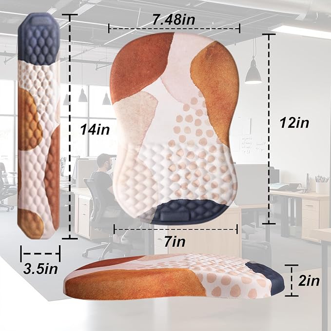 Ergonomic Mouse Pad Wrist Support and Keyboard Wrist Rest, Computer Carpal Tunnel Mouse Pads for Desk with Coaster Set, Memory Foam Mousepad with Non-Slip PU Base for Home Office (Coffee)