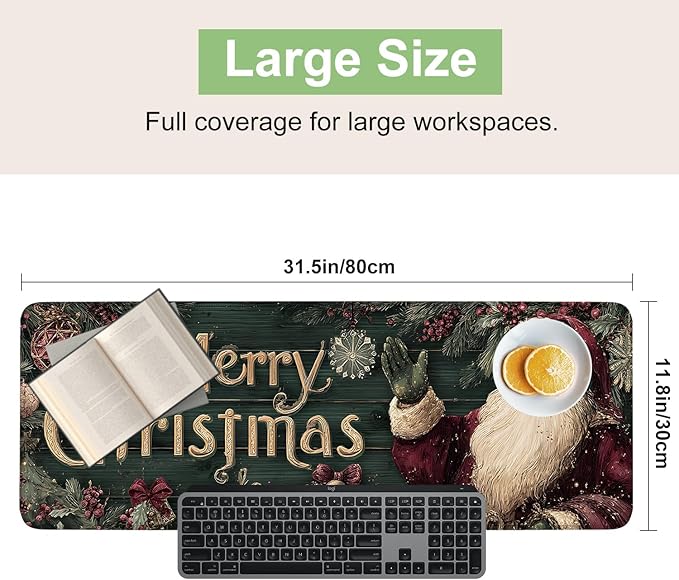 Desk Mat, XXL Extended Gaming Pad for Desktop, 31x12 Inches Vintage Santa, Large Non-Slip Vegan Leather Keyboard Mouse Mat for Home Office