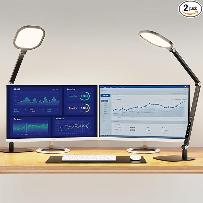 LED Desk Lamp for Home Office – Professional Eye-Caring Soft Diffused Light, Dimmable Desk Lamp with Adjustable Metal Swing Arm, Memory & Timer, Modern Anti-Glare Table Lamp