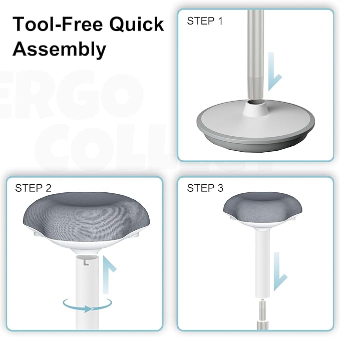 Wobble Stool Adjustable Height Standing Desk Chair with Non-Slip Base and Upgraded Lift for Home and Office (Grey)
