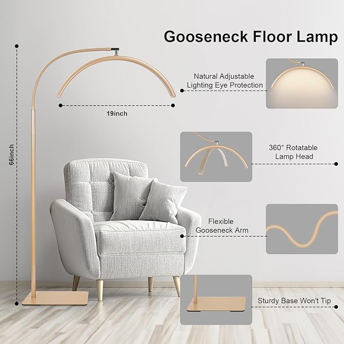 Half Moon LED Floor Light - Professional Shadow-Free Lamp for Lash Techs, Estheticians & Tattoo Artists | Dimmable for Eyelash Extensions, Nail Art, Home & Office (Gold)