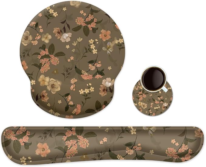 Ergonomic Keyboard Mouse Pad Wrist Rest Support Set for Laptop/Computer/Desktop,Memory Foam Hand Rest Wrist Cushion for Gaming/Office,Lightweight Comfortable (Flowers)