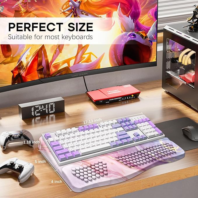 JIKIOU Keyboard Stand with Wrist Rest, Computer Keyboard Stand Pad with Non-Slip Base, Comfy Ergonomic Keyboard Riser Holder for Gaming Office Home 17.13x9.5 in Marble Pink