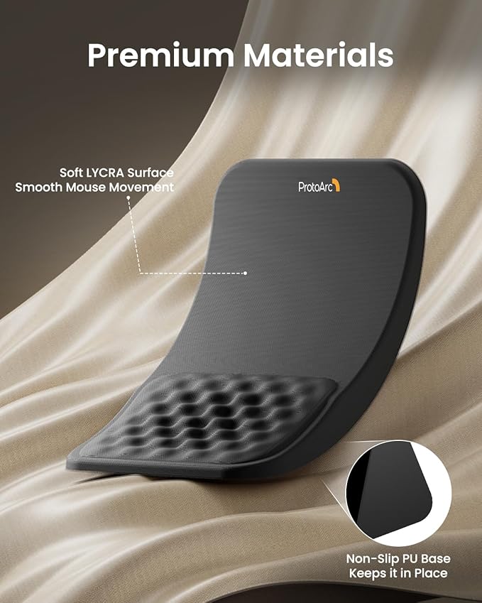 ProtoArc Ergonomic Mouse Pad with Wrist Rest, MP50 Mousepad with Massage Design, Soft Memory Foam and Non-Slip PU Base for Desk, Home, Office, 12x8 Inches, Black