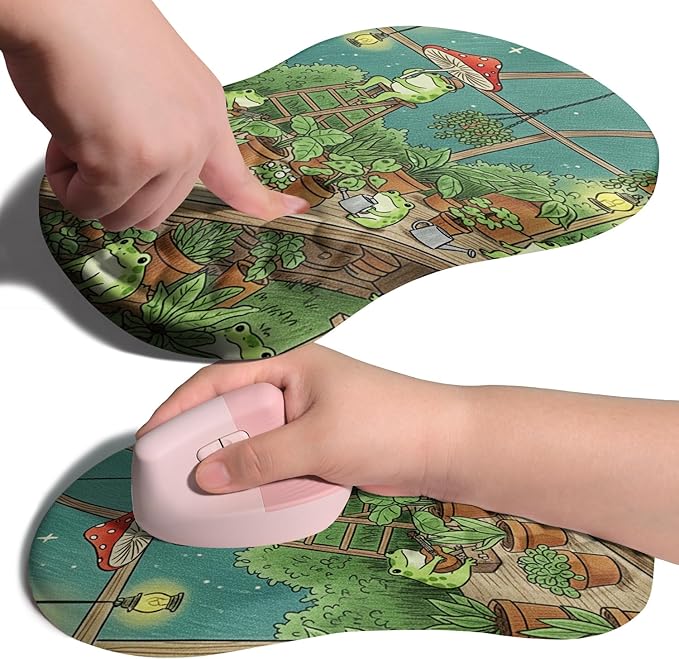 Ergonomic Joint Wrist Support Mouse Pad with Memory Foam Cushion Massage Bump, Carpal Tunnel Mousepad Slope Design for Wrist Rest, 11.8x7.9 in, Cute Frog