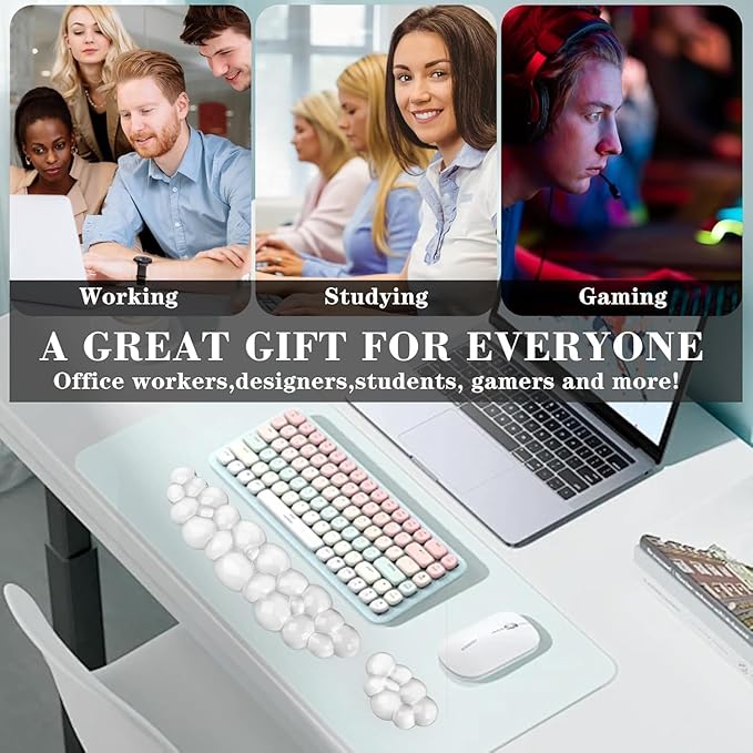 Mouse Pad with Wrist Rest, Soft Cloud Gel Keyboard Mouse Pad Set with Hand Wrist Support, Cute Non Slip Office Desk Accessories for Comfort/Computer/Laptop (Green Cloud)